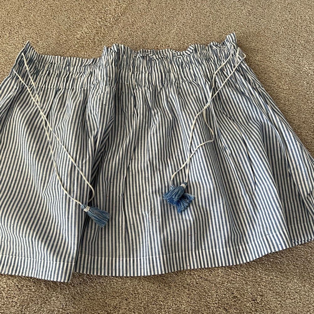 Club Monaco Striped Blue & White Faux Wrap Cotton Skirt - Picture 7 of 13